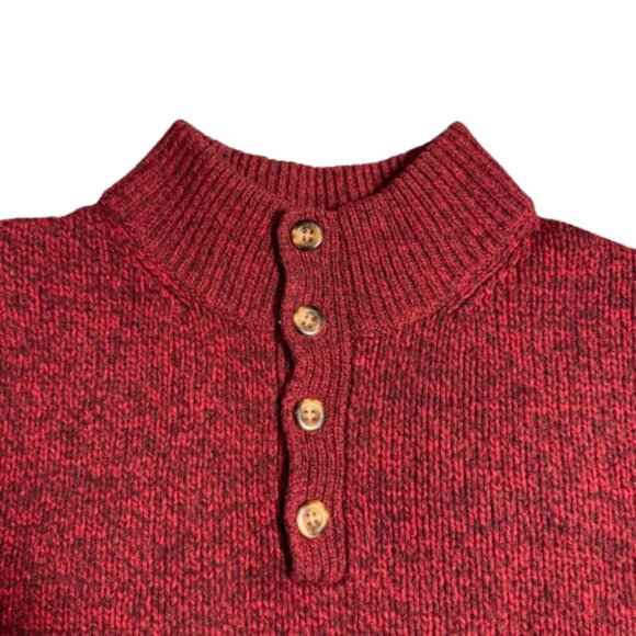 LL Bean 1/4 Big-Button Up 100% Lambswool Dark Red Mockneck Men's Sweater (SZ L) - Picture 3 of 8